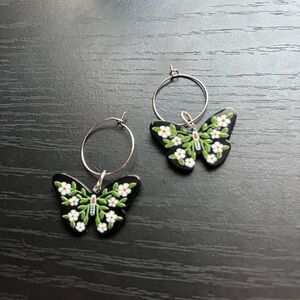 Hand Crafted Black and Green Butterfly Earrings